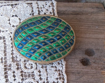 Avon Blue and Green Emaille Compact