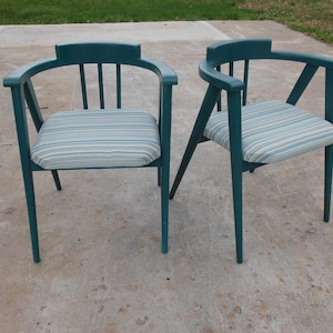 REDUCED  Pair of Fab MCM Turquoise Painted Wood Chairs