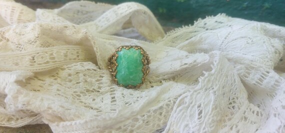 Medieval Green Stone Adjustable Ring - image 5