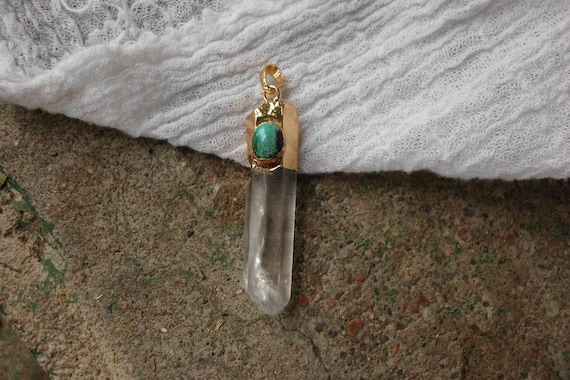 Gold Dipped Quartz Crystal & Turquoise Pendant - image 1