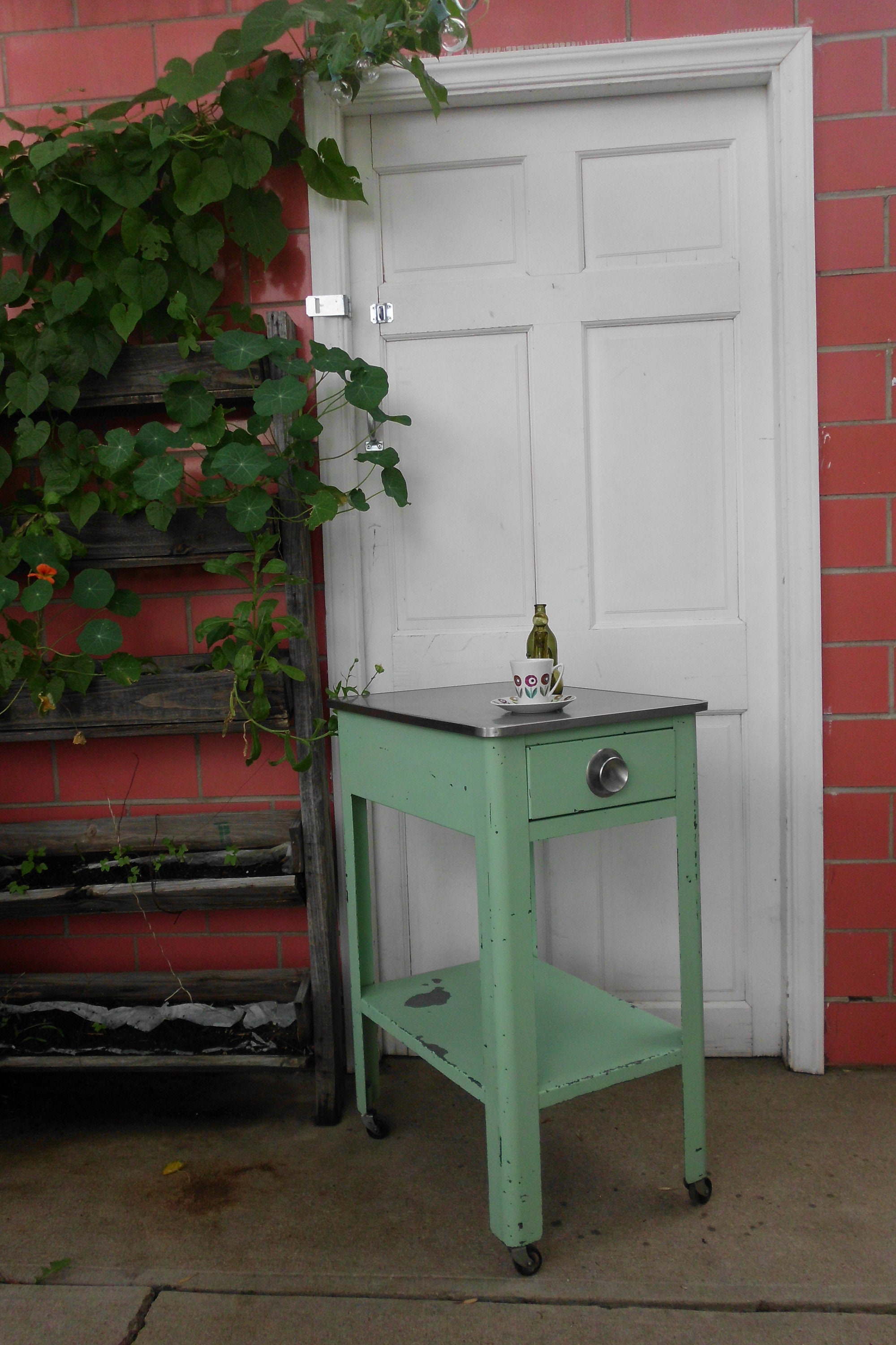 Grüner Emaille Stahl Rollwagen Kleine Industrielle | Etsy