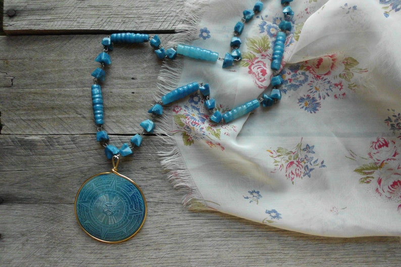 Teal Blue Beaded Stone Necklace