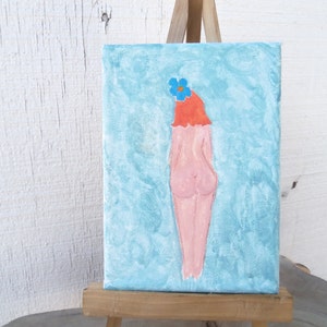 青は彼女の好きな色でした - オリジナルキッチュ水彩画