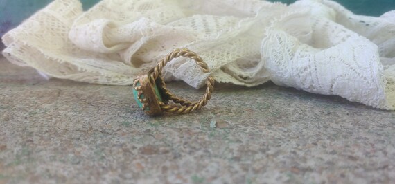 Medieval Green Stone Adjustable Ring - image 3