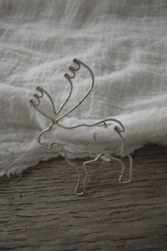 Sterling Silver Moose Pin - Silver Wire Moose Broo
