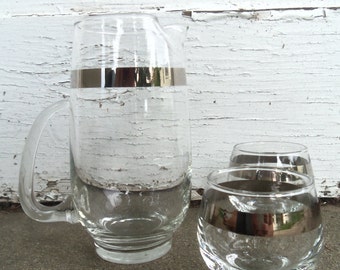Cocktails for Two -- Mid Century Blown Glass Cocktail Pitcher and Glasses