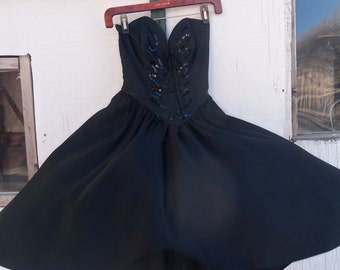 Vintage Black Strapless Lace-Up Party Dress Size XS