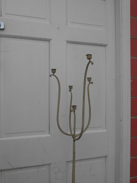 Floor Standing Shabby White Wrought Iron Candelabra
