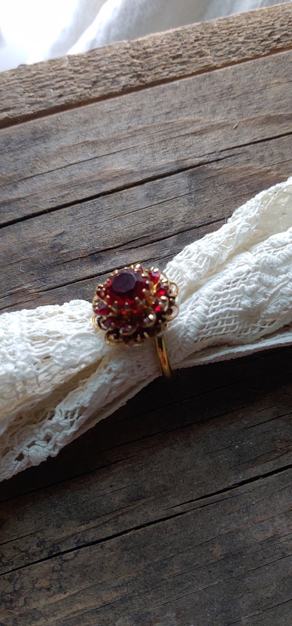 Fancy Adjustable Ruby Cluster Ring - image 1
