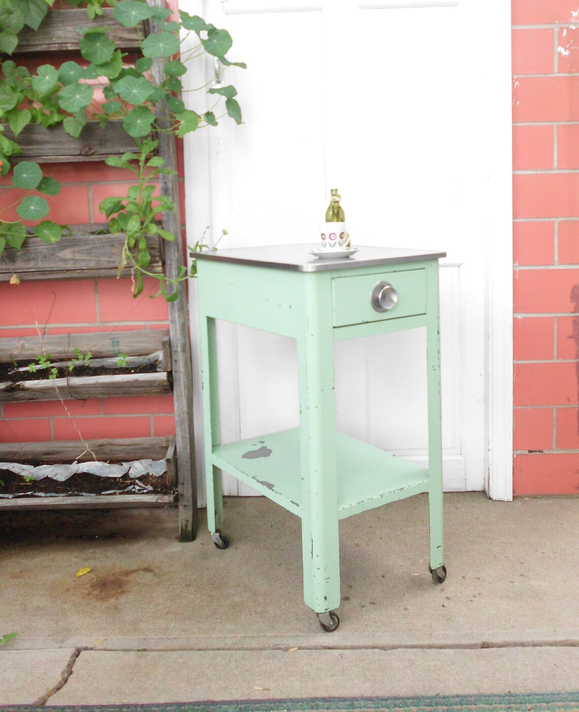 Grüner Emaille Stahl Rollwagen Kleine Industrielle | Etsy