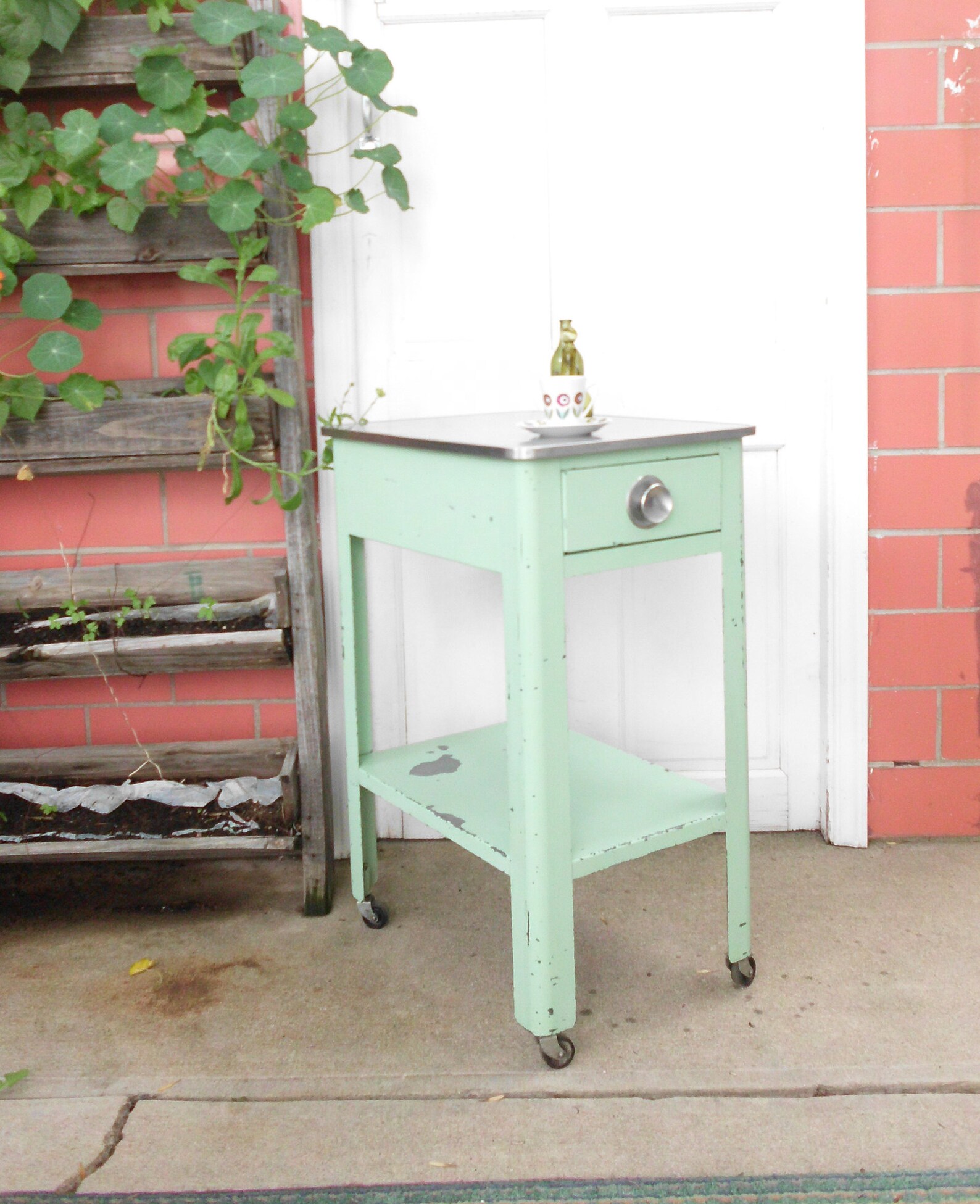 Grüner Emaille Stahl Rollwagen Kleine Industrielle | Etsy