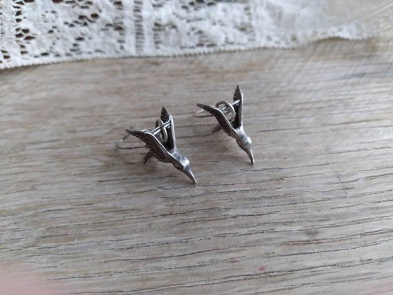 Silver Hummingbird Dangle Earrings - image 2
