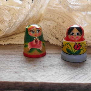 Pair of Folk Art Painted Thimbles