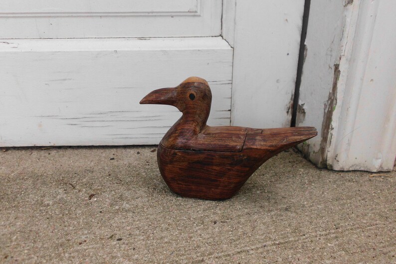 Primitive Carved Wood Duck Box Etsy