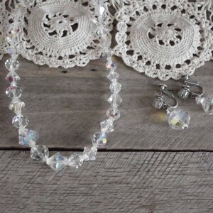 Crystal Aurora Borealis Necklace & Earring Set - Bridal Demi Parure