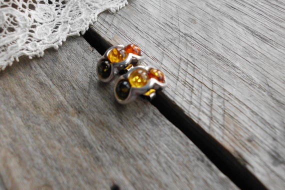 Tri Colored Amber & Sterling Silver Earrings - image 2