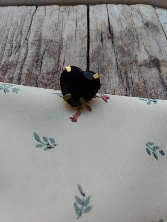 Black Heart Rhinestone Adjustable Ring - image 3