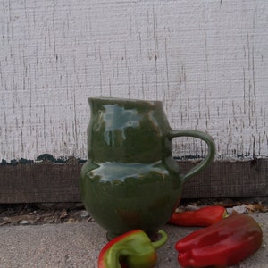 Primitive Hand Built Green Stoneware Bubble Pitcher-Vase