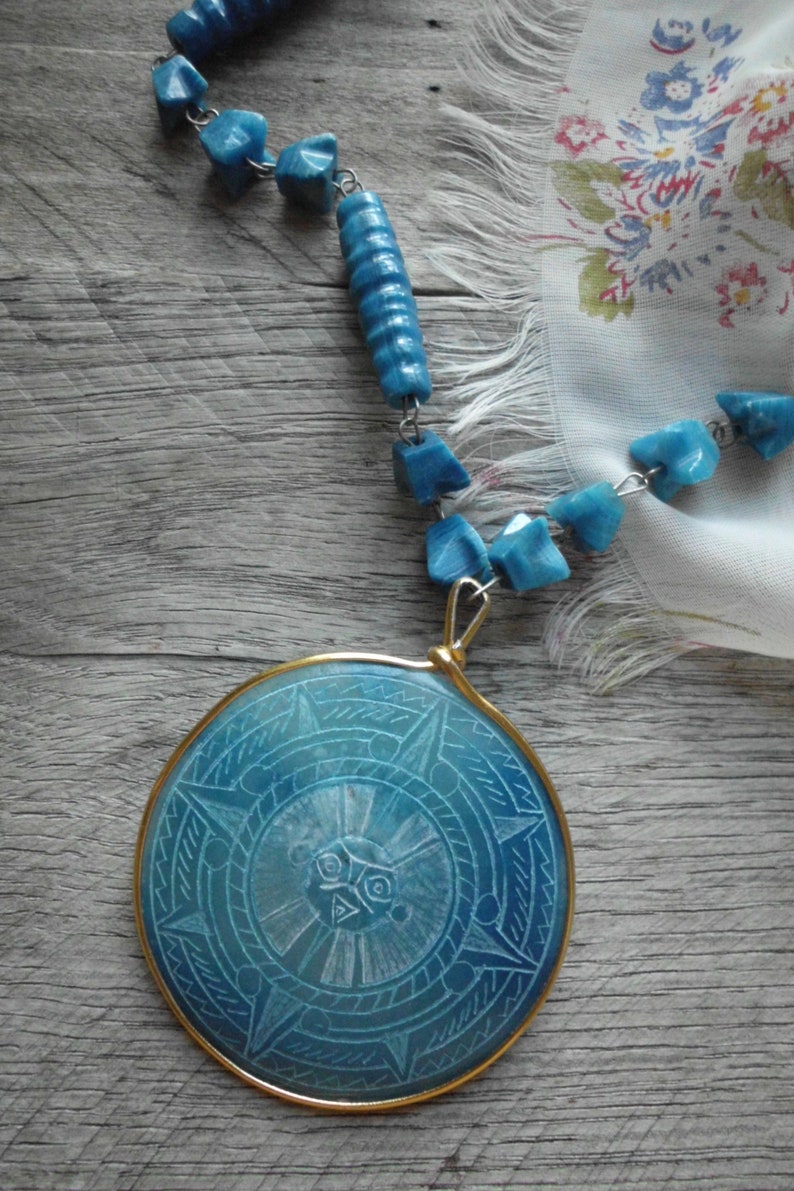 Teal Blue Beaded Stone Necklace