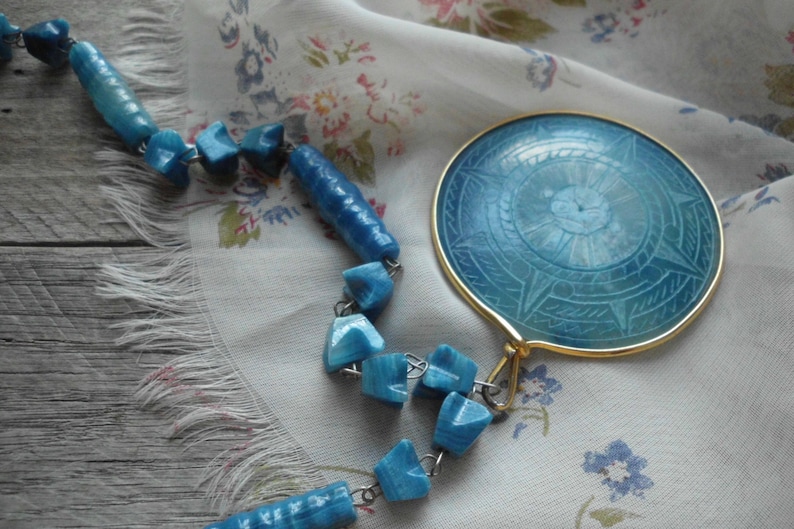 Teal Blue Beaded Stone Necklace