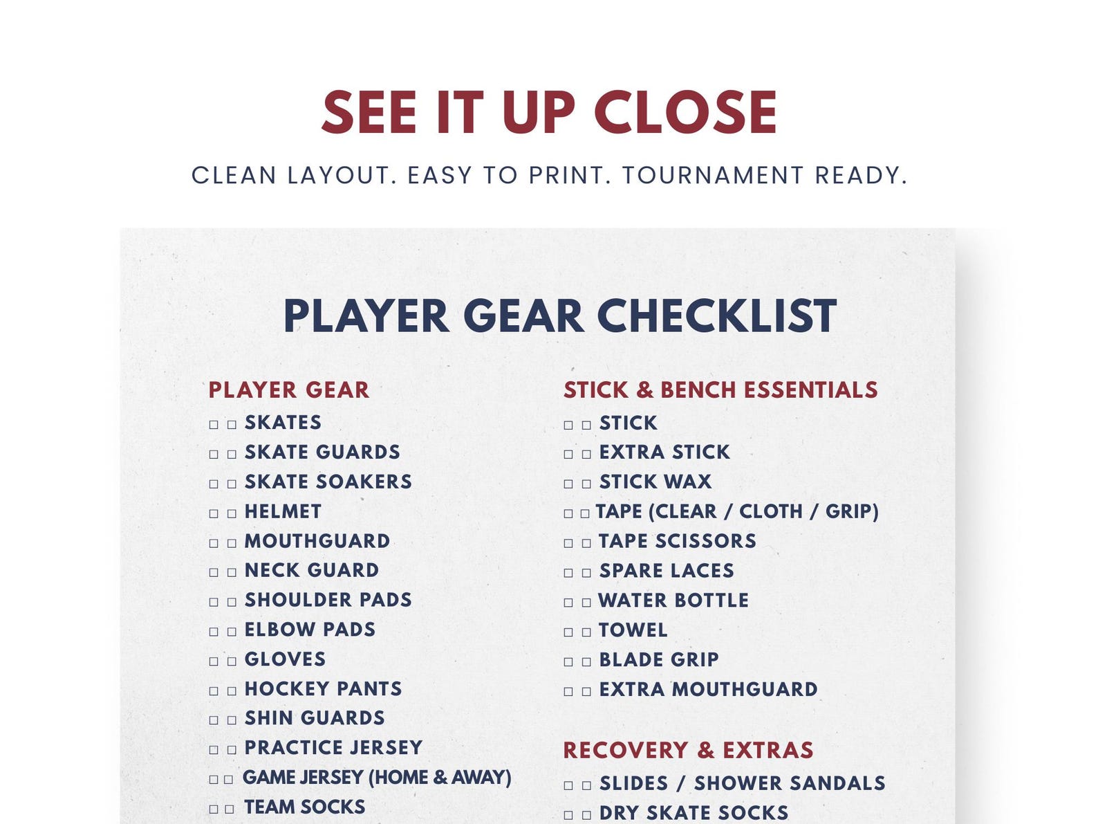 Hockey Tournament Packing List Bundle | Player & Goalie Gear Checklist ...