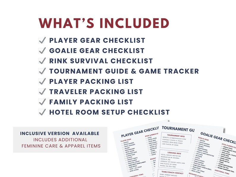 Hockey Tournament Packing List Bundle | Player & Goalie Gear Checklist ...