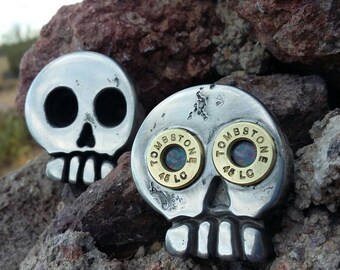 Solid pewter Skull pendant Tombstone .45 gunfighter CHOOSE YOUR STYLE!