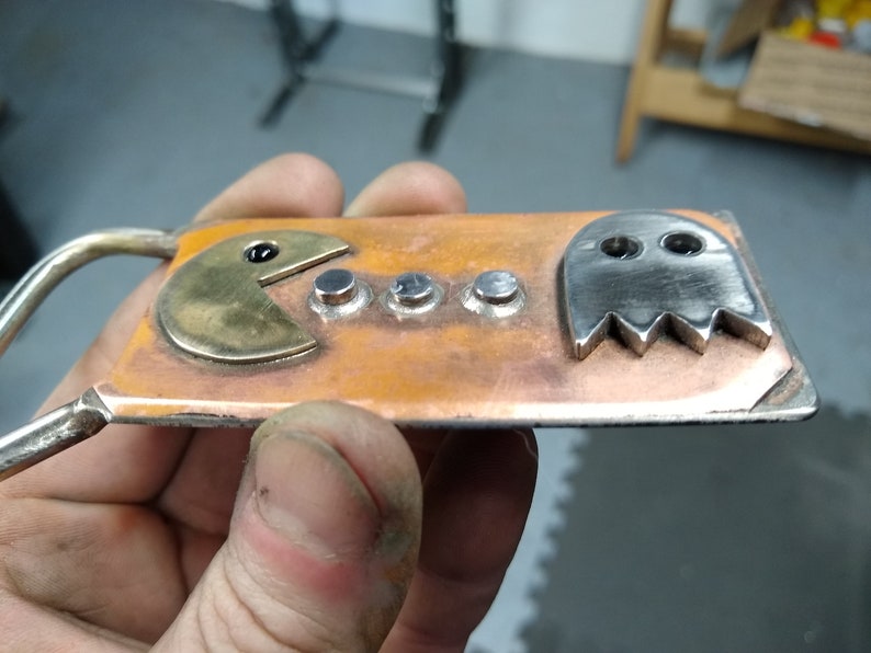 Vintage Gamer Atari Pac Man Belt Buckle Gemstone Choices Etsy