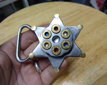 Sheriff Star  revolver belt buckle STAINLESS