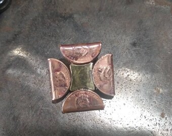 Copper penny flower Iron cross Pendant