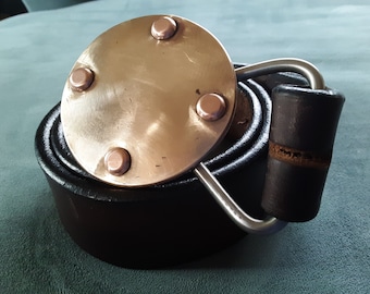 Solid brass Thick Chunky Heirloom Belt buckle Stainless steel and copper