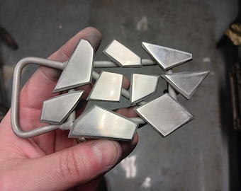 Abstract shattered Fragmented Belt Buckle -stainless steel.