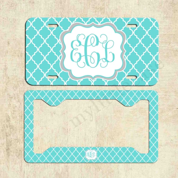 Made-to-Order Monogram License Plate Pink and Teal Marble Design