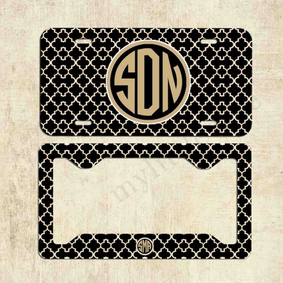 Custom Monogram Front Car Tag Navy Blue Paisley Pattern