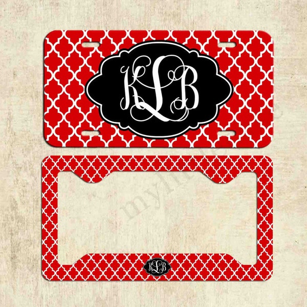 Monogram License Plate Frame - Red Lattice - Personalized License Plate - Car Tag Frame - Front Plate Frame