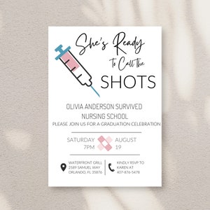Nurse Graduation Party Invitation, She's Ready to Call the Shots, Customizable Digital Download, Trendy and Cute Nursing Party Invite