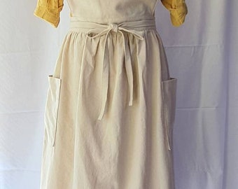 Natural mood linen apron dress- lightbeige, longtype