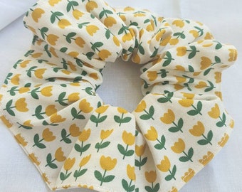 Yellow tulip printed hair scrunchie for girl , hair tie