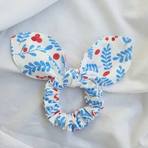 Leaves and red fruits printed cute hair scrunchie with ribbon for girl , hair tie image 2