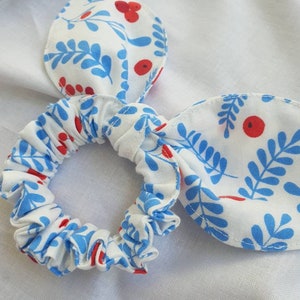 Leaves and red fruits printed cute hair scrunchie with ribbon for girl , hair tie image 1