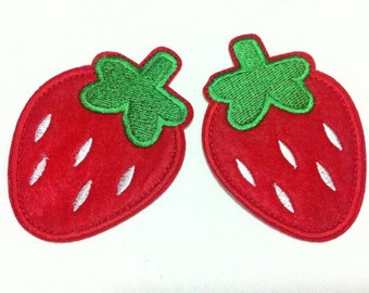 Lot Of 2 Pieces Strawberry (6.5 x 8.5 cm) Embroidered Iron on Applique Patch (B)
