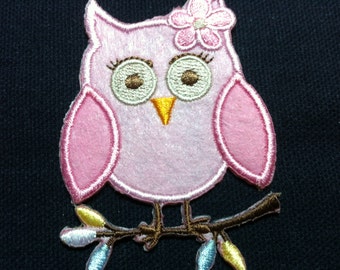 Cutie Pink Owl (5 x 7 cm) Embroidered Applique Iron on Patch (ALT)