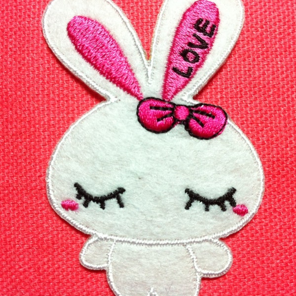 Cutie Rabbit Mixed 2 Pieces (Black and White x 1 each ) (7 x 11 cm) Iron on Patch Embroidered Applique (Al)