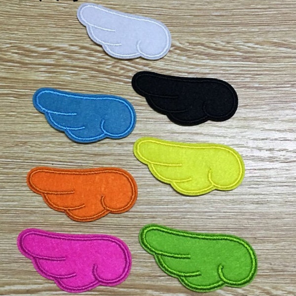 1 Pair Angle Wing White Black Lime Orange Light Blue Yellow Pink (6 x 2.5 cm each side ) Embroidered Iron on Patch (ALB)