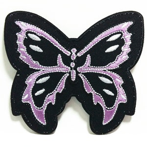 Light Purple Black Butterfly (8.5 x 7 cm) Animal Embroidered Patch Iron on Applique (ALW)