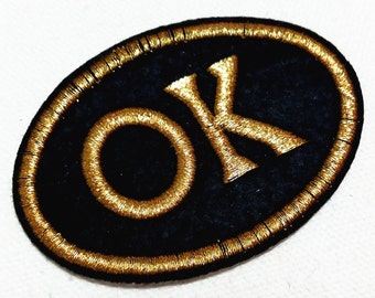 Black Gold OK patch ( 5cm x 7cm) Embroidered Iron on Applique Patch Iron On Patch (Al)