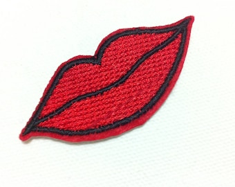 Punk Patch Smile Red and White Lips Mouth (6 x 3 cm) Embroidered Applique Iron on Patch (B)