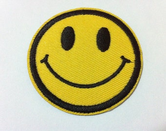 Yellow Black Kids Patch Cutie Smile Face (5.5 x 5.5 cm) Embroidered Applique Iron on Patch (HR)