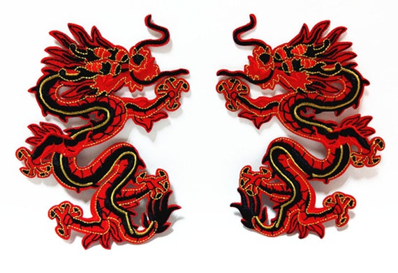 Red Dragon Embroidered Iron On Applique x 1 