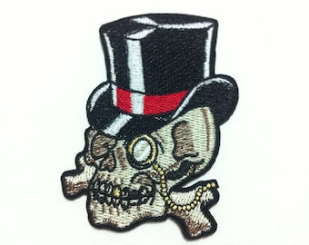 High Quality 1 piece Pirate Skull Rock Punk (6.5cm x 10 cm) Full Embroidered Iron on Applique Patch (WW)